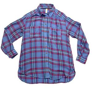 Pilcro Anthropologie Women's Plaid Button Down Shirt Blue Pink White Size XS